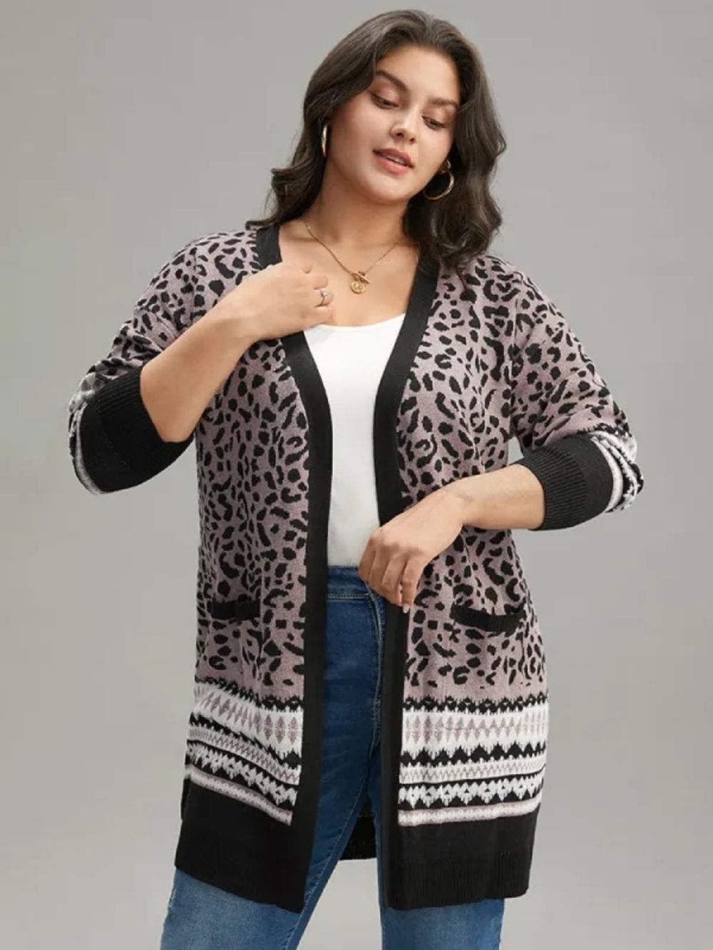 BloomChic Purple Leopard Print Pocket Cardigan Sweater  Women's size 28 5X